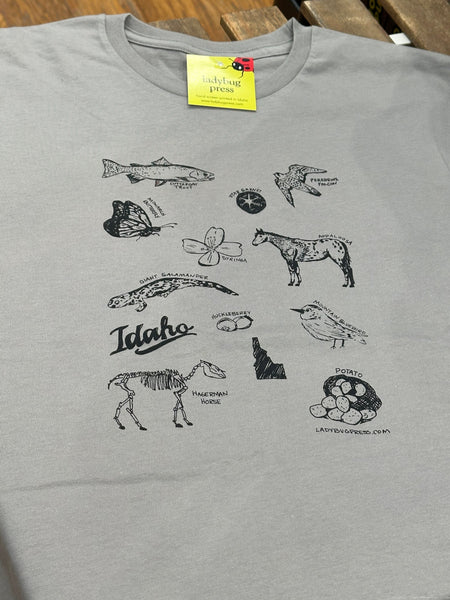 Symbols of Idaho T-shirt, eco-friendly waterbased inks
