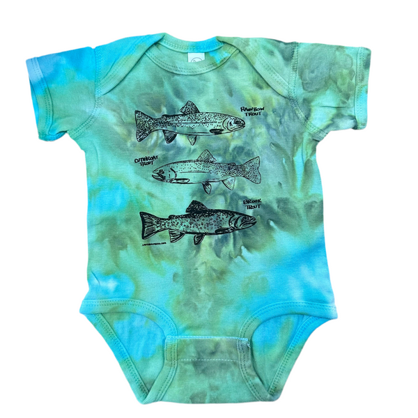 Trout Onesie, eco-friendly waterbased inks