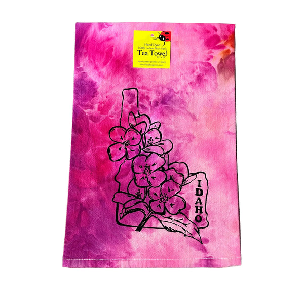 Dyed Idaho Syringa Tea Towel, Screen Printed flour sack dish towel