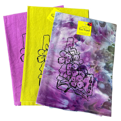 Dyed Idaho Syringa Tea Towel, Screen Printed flour sack dish towel