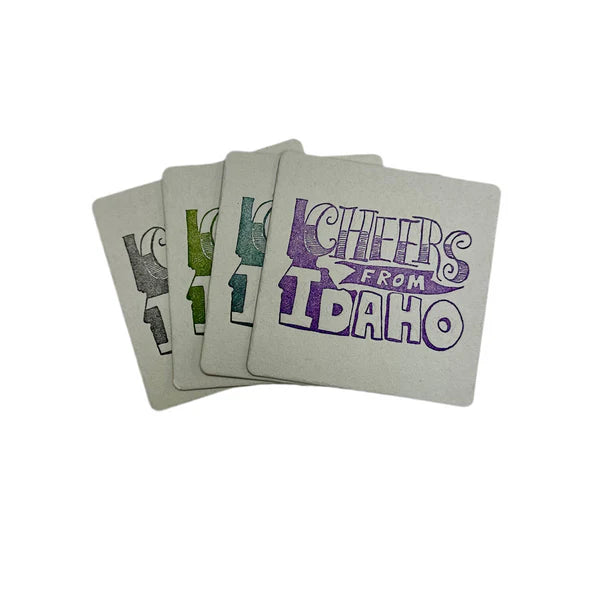 Cheers from Idaho Coasters,  (Letterpress printed, 3.5 inches) set of 4, perfect gift