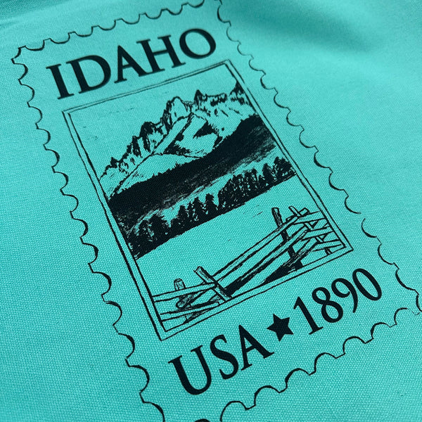 Idaho Postage Stamp Teal Tote Bag, Screen Printed Large heavy duty tote