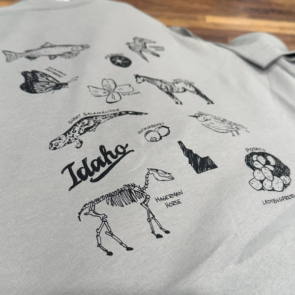 Symbols of Idaho T-shirt, eco-friendly waterbased inks