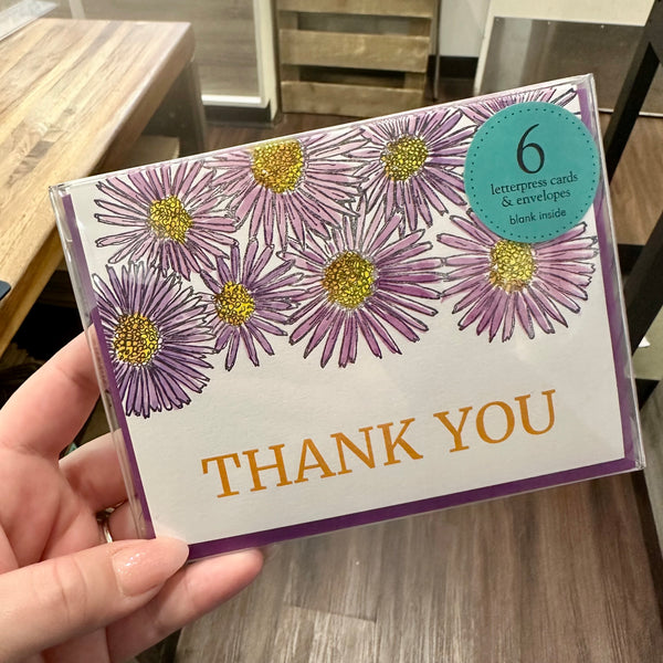 Thank you Aster wildflower card, letterpress printed card. Eco friendly