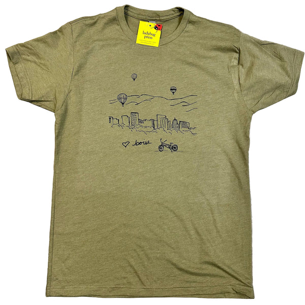 Boise Skyline with Balloons T-shirt, Eco Friendly Water based Inks