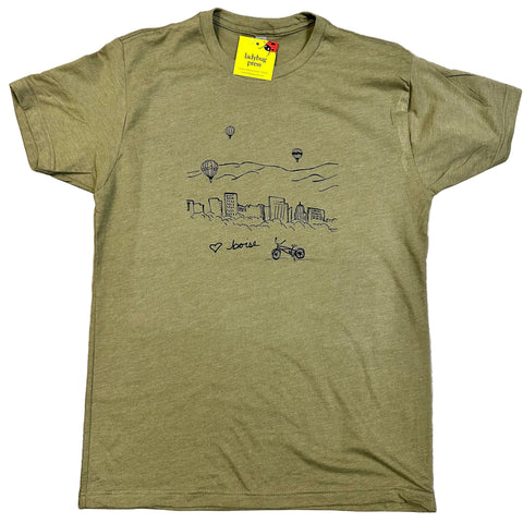 Boise Skyline with Balloons T-shirt, Eco Friendly Water based Inks