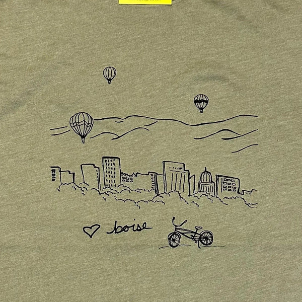 Boise Skyline with Balloons T-shirt, Eco Friendly Water based Inks