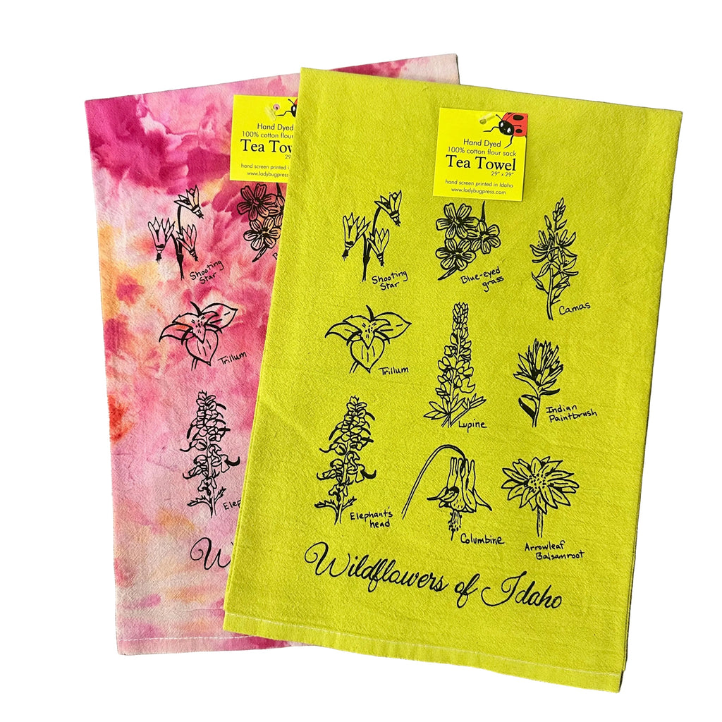 Dyed Wildflowers of Idaho Tea Towel, Screen Printed flour sack dish towel