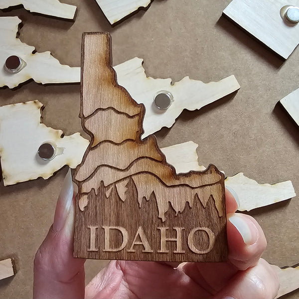 Idaho Mountains and Trees Magnet, Wood