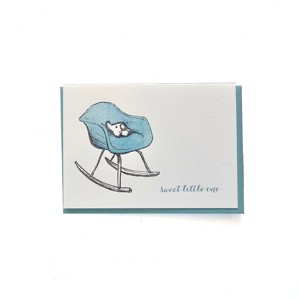 Eames Rocker Baby Card With Elephant Sweet Little One, Letterpress Printed Eco Friendly