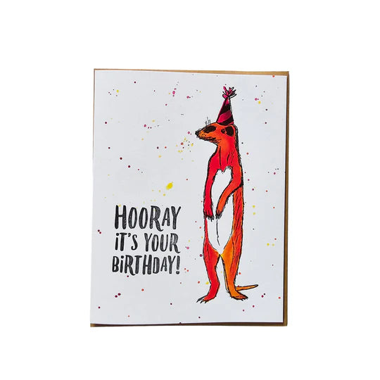 Hooray meerkat, birthday illustration letterpress eco friendly