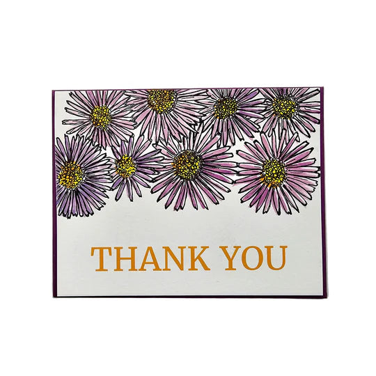 Thank you Aster wildflower card, letterpress printed card. Eco friendly