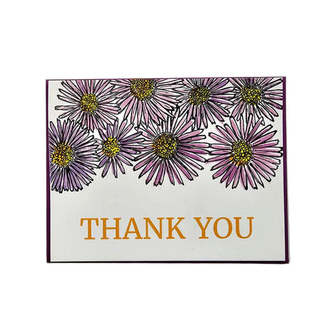Thank you Aster wildflower card, letterpress printed card. Eco friendly
