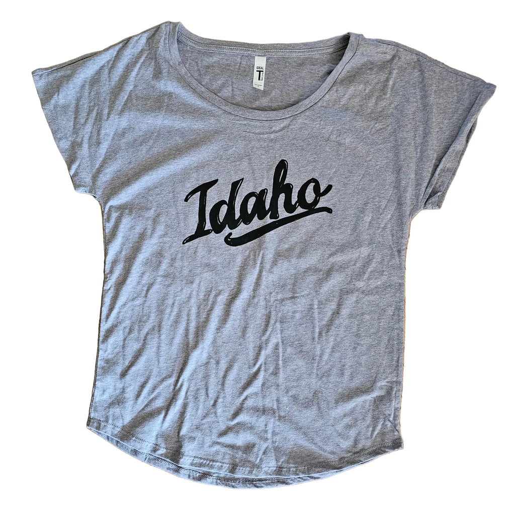 Retro Idaho Women's Dolman T-shirt, screen printed with eco-friendly waterbased inks, adult sizes