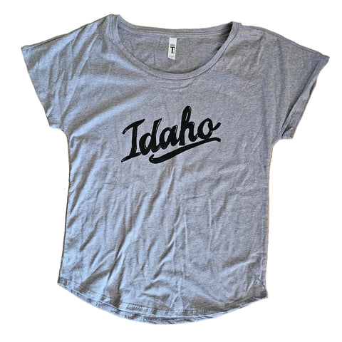 Retro Idaho Women's Dolman T-shirt, screen printed with eco-friendly waterbased inks, adult sizes