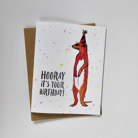 Hooray meerkat, birthday illustration letterpress eco friendly