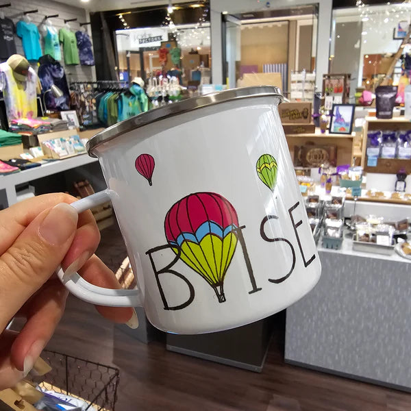 Balloons Over Boise Watercolor Enamel Mug