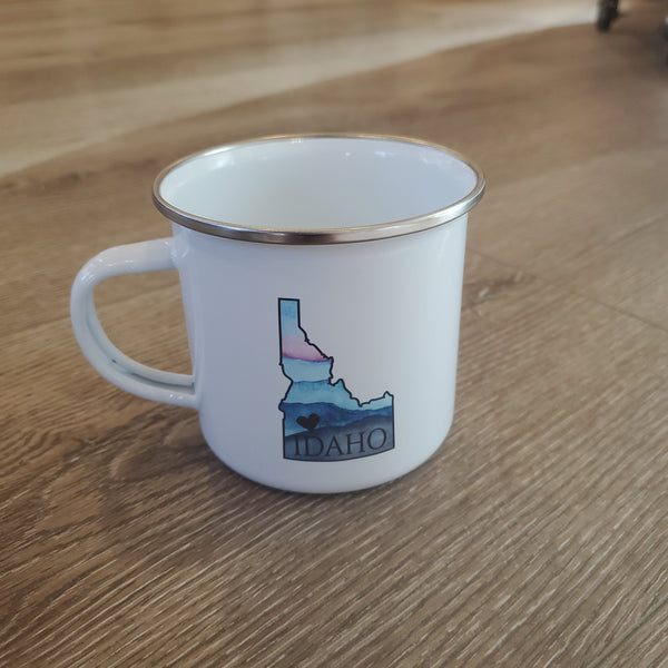 Idaho Heart Enamel Mug, watercolor