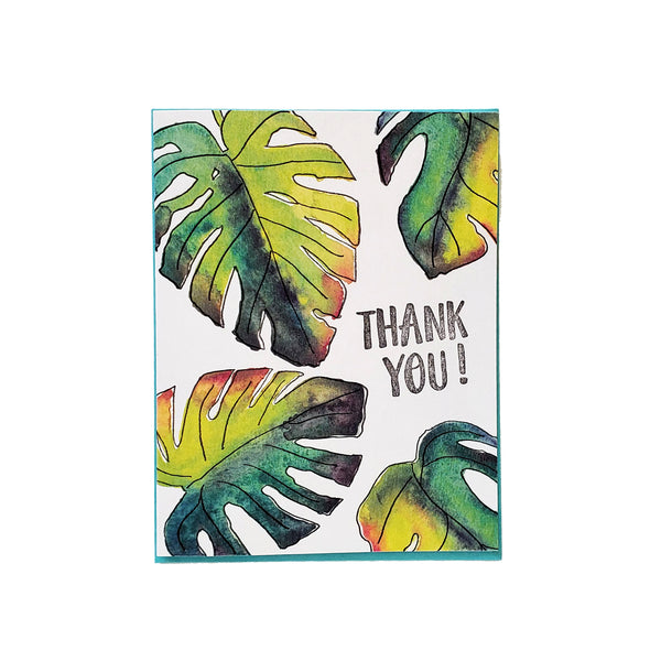 Monstera leaf thank you card, letterpress printed card. Eco friendly
