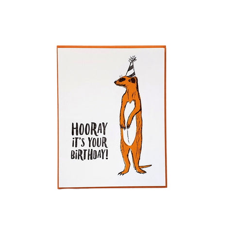 Hooray meerkat, birthday illustration letterpress eco friendly