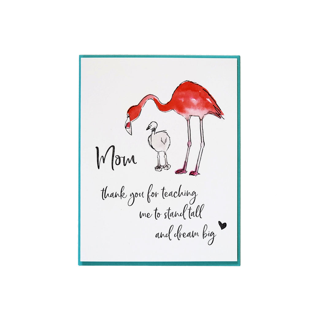 Standing tall flamingo, Mother's Day, letterpress printed card. Eco friendly