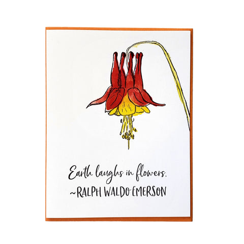 Ralph Waldo Emerson quote card, Columbine wildflower quote, letterpress printed card. Eco friendly