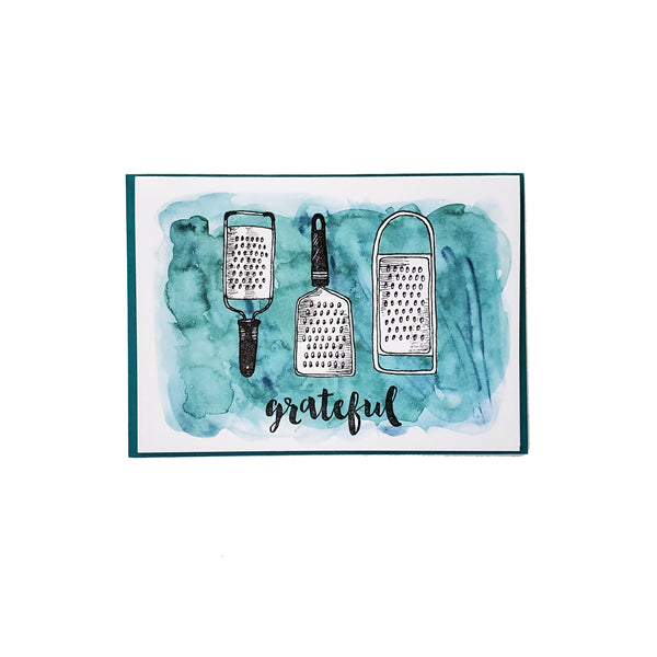 Grateful Card, with vintage graters, letterpress printed eco friendly