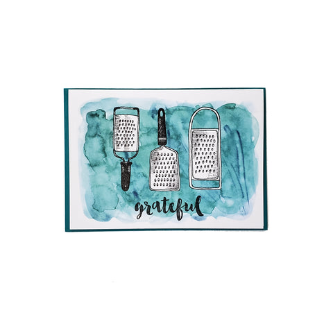 Grateful Card, with vintage graters, letterpress printed eco friendly