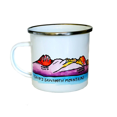 Sawtooth Mountains Enamel Mug, watercolor