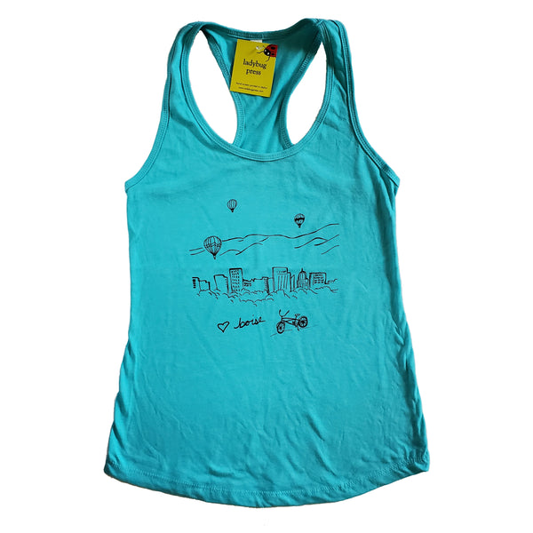 Boise Balloon tank top, screen printed with eco-friendly waterbased inks, adult sizes, women