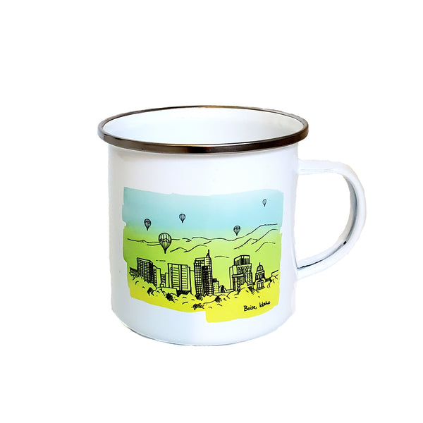 Boise Skyline Watercolor Enamel Mug, watercolor