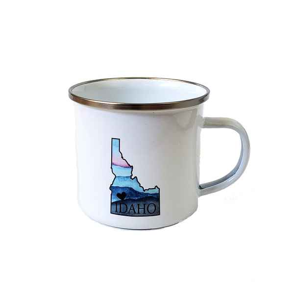 Idaho Heart Enamel Mug, watercolor