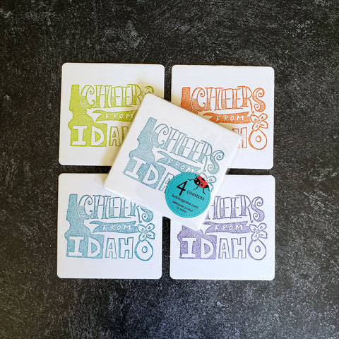 Cheers from Idaho Coasters,  (Letterpress printed, 3.5 inches) set of 4, perfect gift