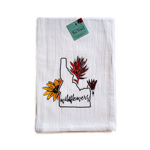 Idaho Wildflowers Tea Towel, Screen Printed flour sack towel