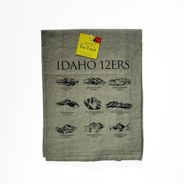 Dyed 12ers Idaho Mountains Peaks Tea Towel, Screen Printed flour sack towel