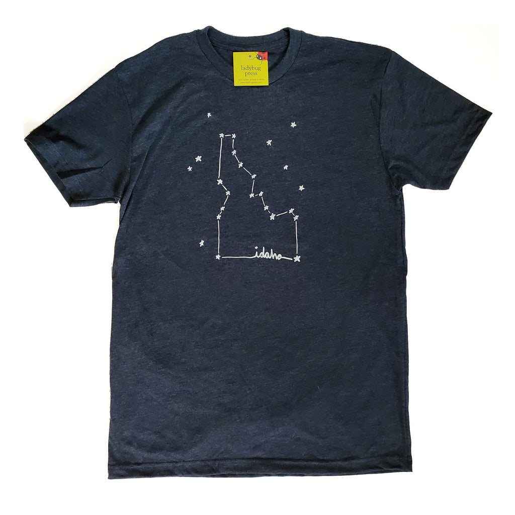 Adult Idaho Constellation T-shirt, screen printed with eco-friendly waterbased inks, adult sizes