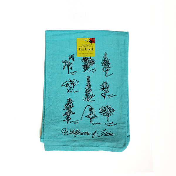 Dyed Wildflowers of Idaho Tea Towel, Screen Printed flour sack dish towel