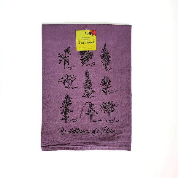 Dyed Wildflowers of Idaho Tea Towel, Screen Printed flour sack dish towel