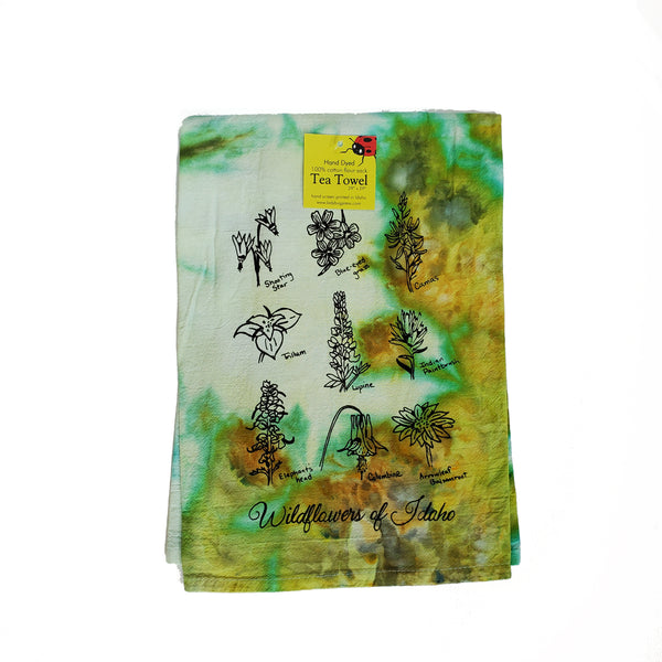 Dyed Wildflowers of Idaho Tea Towel, Screen Printed flour sack dish towel