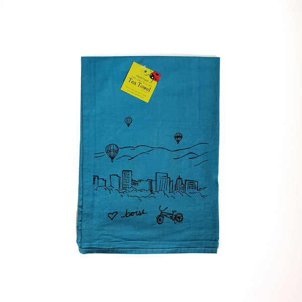 Dyed Boise Balloon Tea Towel, Screen Printed flour sack towel