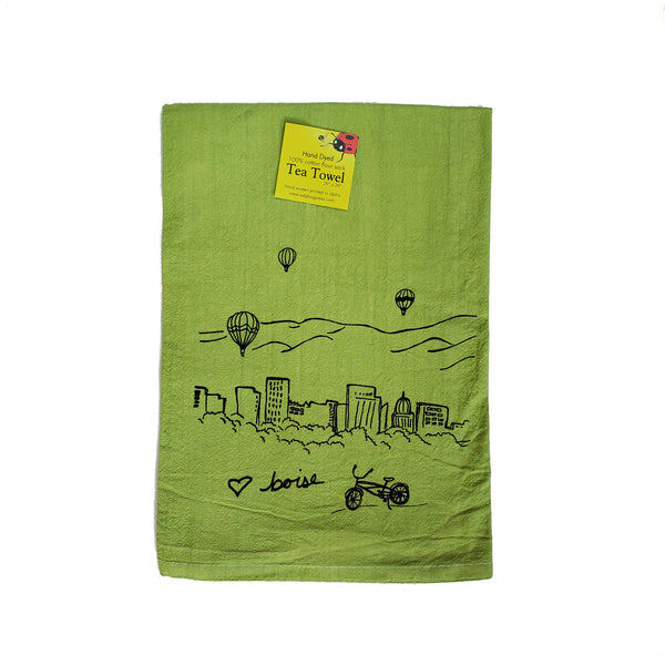 Dyed Boise Balloon Tea Towel, Screen Printed flour sack towel
