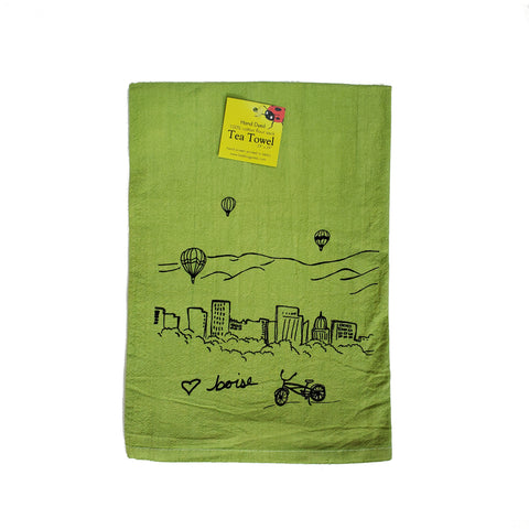 Dyed Boise Balloon Tea Towel, Screen Printed flour sack towel