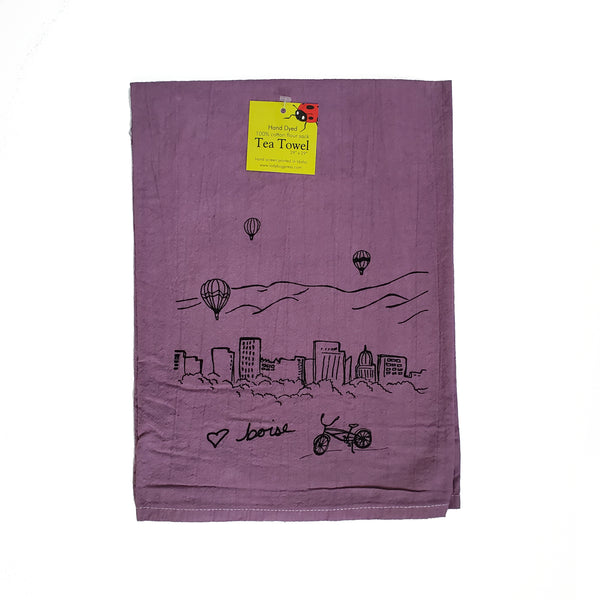 Dyed Boise Balloon Tea Towel, Screen Printed flour sack towel