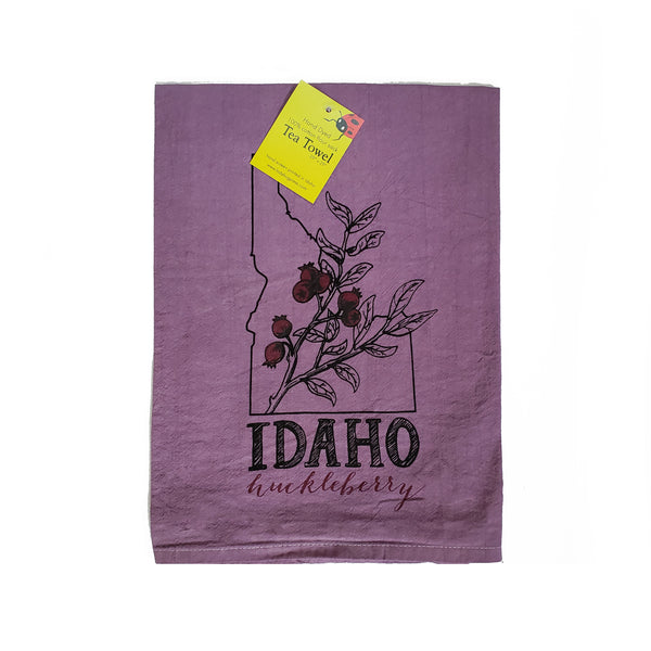 Dyed Idaho Huckleberry Tea Towel, Screen Printed flour sack towel