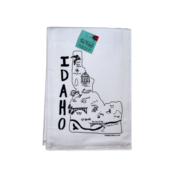 Idaho Map Tea Towel, Screen Printed flour sack towel