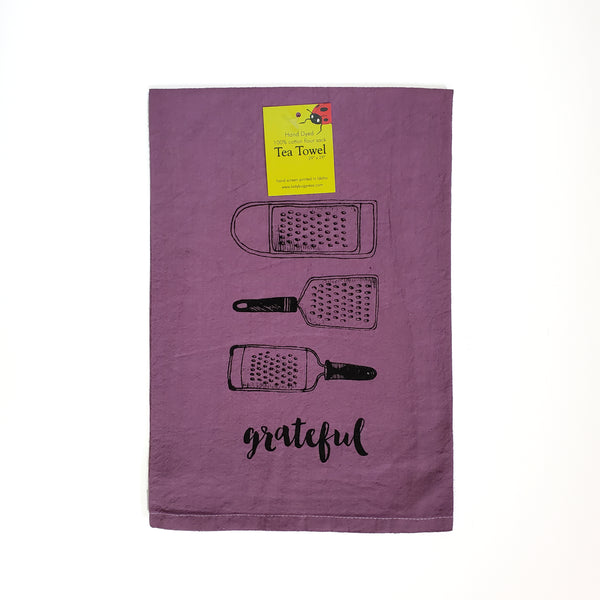 Dyed Grateful tea towel, Screen Printed flour sack dish towel