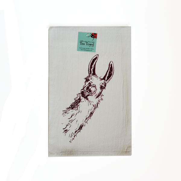 Llama Tea Towel, Screen Printed Flour Sack Towel