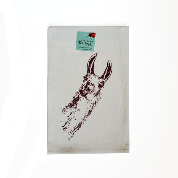 Llama tea towel, Screen Printed flour sack towel