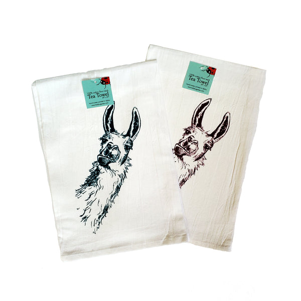 Llama tea towel, Screen Printed flour sack towel