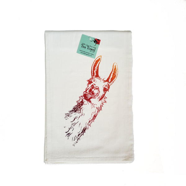 Llama Tea Towel, Screen Printed Flour Sack Towel